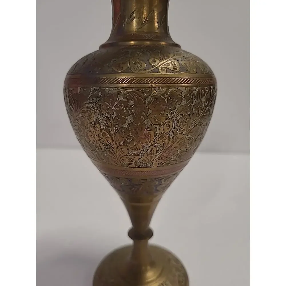 Vintage Etched Brass Bud Vase, Floral Design, Small, Tall, Decorative